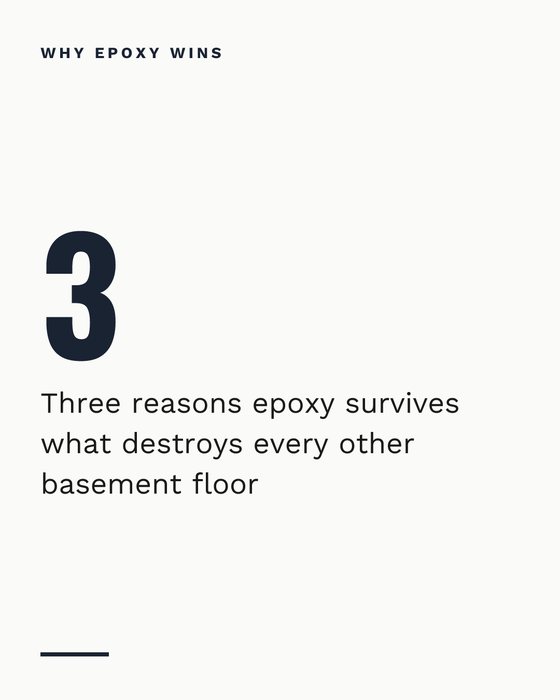 Slide 3 of 8: a slide from a Dynasty Epoxy slide post about basement floors that survive a flood